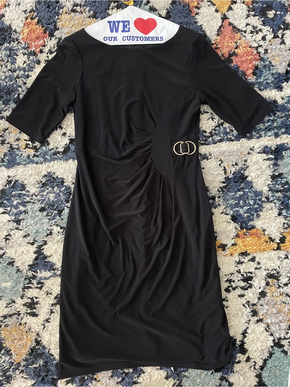 Black Ruched Dress with Buckle Detail